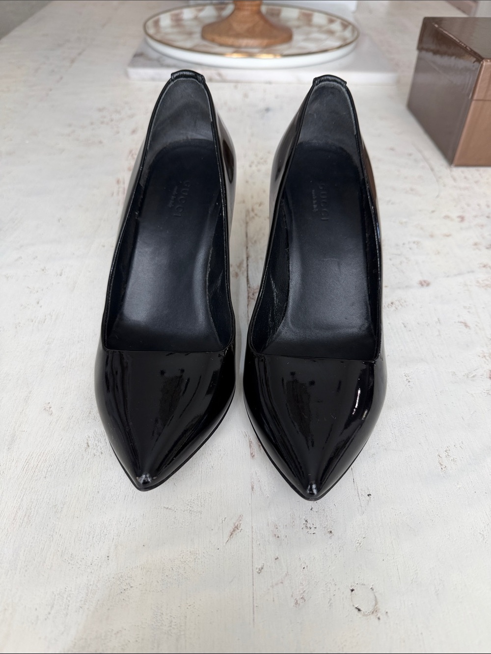 Gucci Black Patent Pointed-Toe Pumps